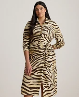 Lauren Ralph Lauren Plus Size Zebra-Print Tie-Front Crepe Shirtdress