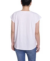 Ny Collection Women's Embroidered Yoke Extended Sleeve Top
