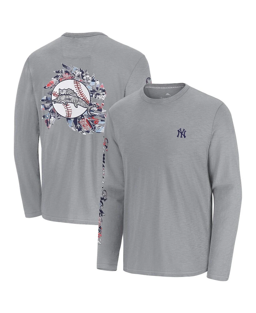 Tommy Bahama Men's Gray New York Yankees Tropic Curveball Lux Long Sleeve T-Shirt