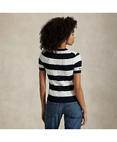 Polo Ralph Lauren Women's Navy/White Yankees Short Sleeve Cable Knit Sweater