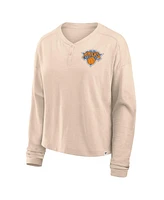 Fanatics Women's Natural New York Knicks Boxed Out Drop Fashion Long Sleeve T-Shirt