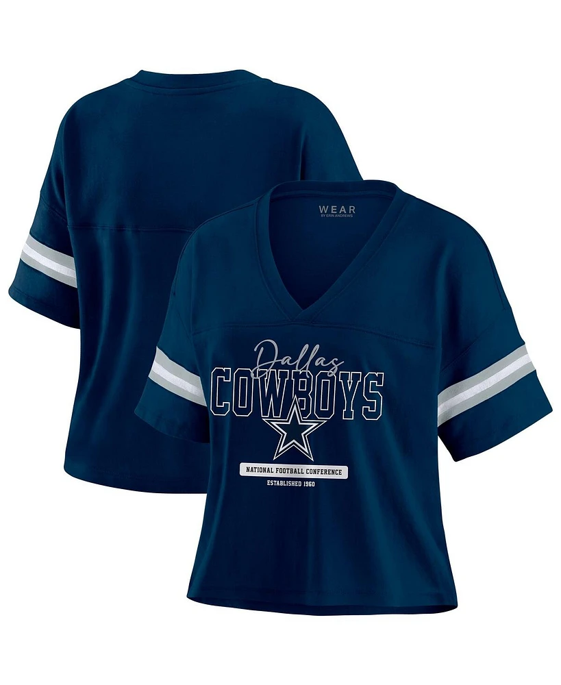 Wear by Erin Andrews Women's Navy Dallas Cowboys Plus Color Block Boxy T-Shirt