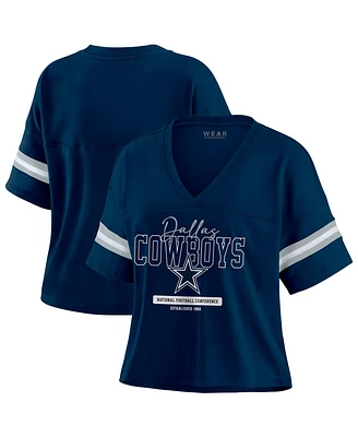 Wear by Erin Andrews Women's Navy Dallas Cowboys Plus Color Block Boxy T-Shirt