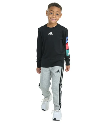 adidas Toddler & Little Boys Long-Sleeve Graphic T-Shirt Jogger Pants, 2 Piece Set