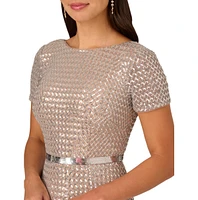 Adrianna Papell Women's Beaded Mesh Column Dress