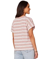 Democracy Petite Crewneck Side-Pleated Short-Sleeve Top