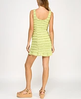 Crystal Doll Juniors' Stretch Lace Ruffled Short Sheath Dress