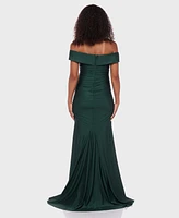 B Darlin Juniors' Shiny Knit Off-The-Shoulder Maxi Dress
