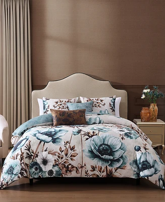 Bebejan Flowers in the Mist Bedding 100% Cotton Sateen 5 Piece King Size Reversible Comforter Set