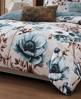 Bebejan Flowers in the Mist Bedding 100% Cotton Sateen 5 Piece King Size Reversible Comforter Set