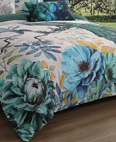 Bebejan Peacock Jardin Bedding 100% Cotton Sateen 5 Piece King Size Reversible Comforter Set