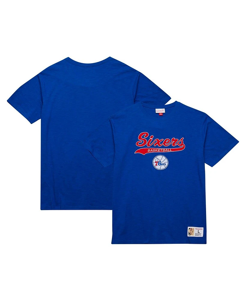 Mitchell & Ness Men's Royal Philadelphia 76ers Hardwood Classics Felt Applique Slub T-Shirt