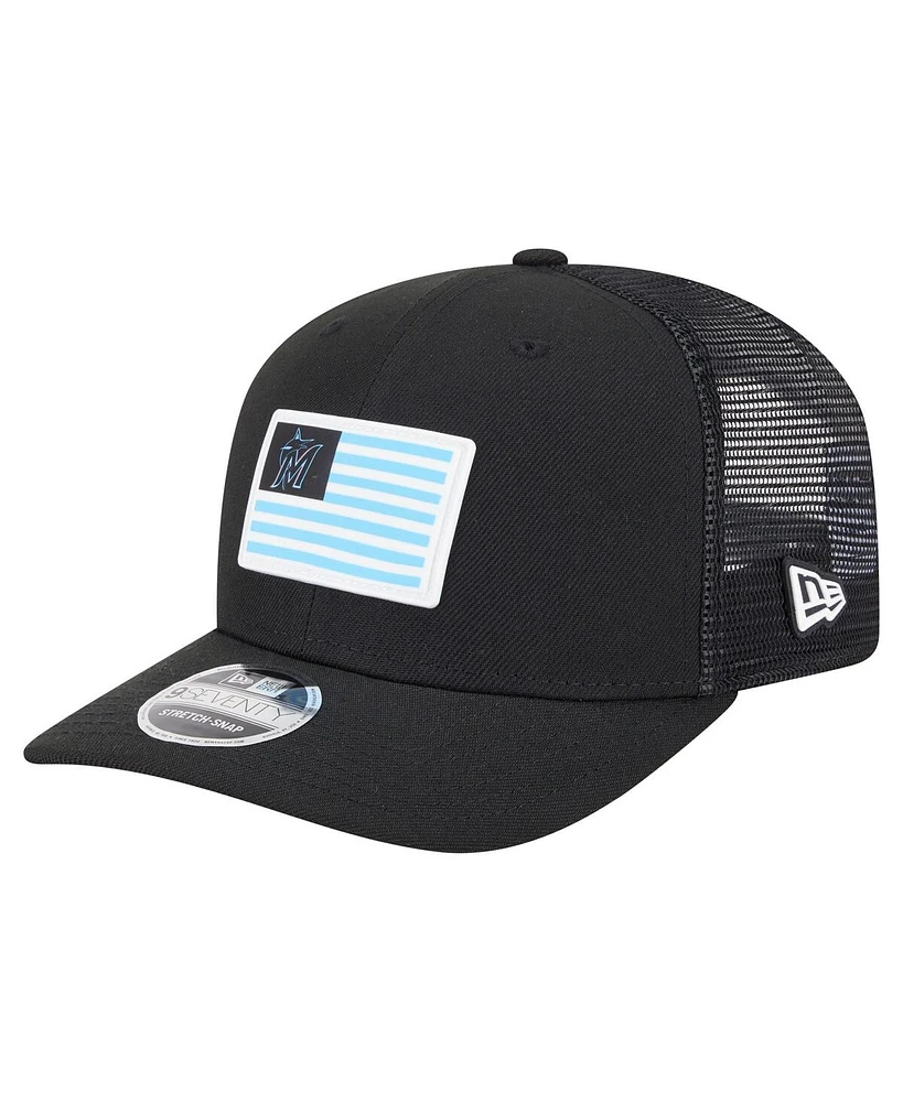 New Era Men's Black Miami Marlins Flag 9SEVENTY Coolera Stretch-Snap Hat