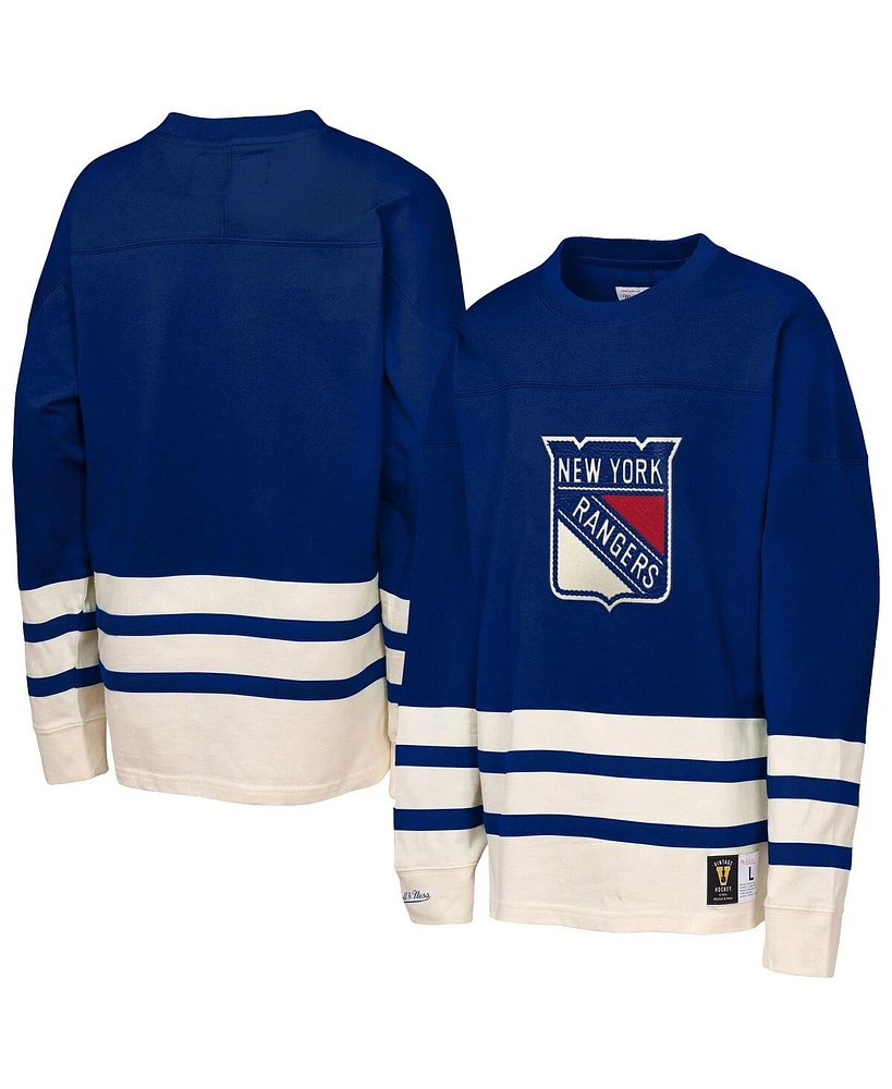 Mitchell & Ness Big Boys and Girls Blue New York Rangers Chainstitch Heavyweight Long Sleeve T-Shirt