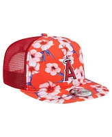New Era Men's Red Los Angeles Angels Adventure Pattern Golfer Trucker Snapback Hat