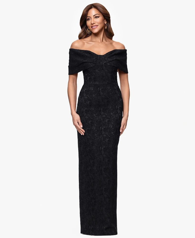 Betsy & Adam Petites Jacquard Knit Off-The-Shoulder Long Dress