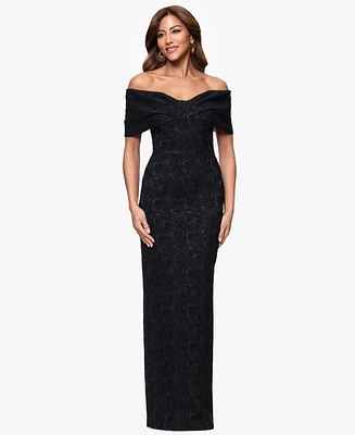 Betsy & Adam Petites Jacquard Knit Off-The-Shoulder Long Dress