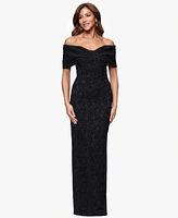 Betsy & Adam Petites Jacquard Knit Off-The-Shoulder Long Dress
