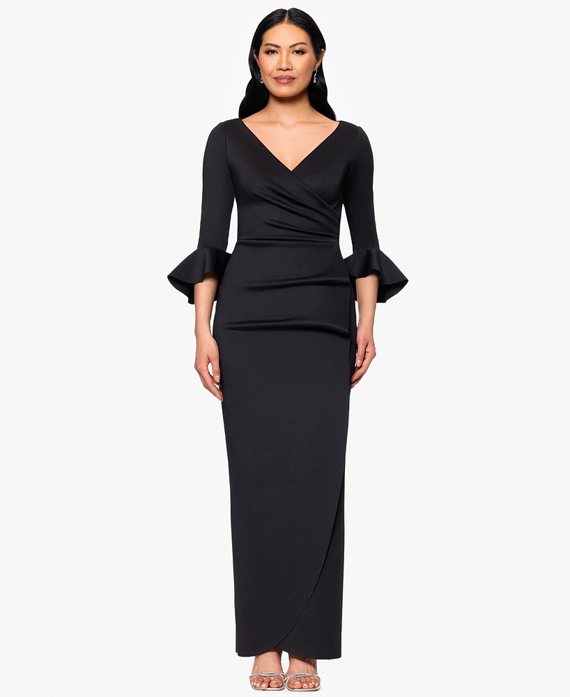 Betsy & Adam Petites V-Neck Scuba Long Sheath Dress