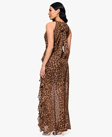 Betsy & Adam Petites Printed Halter Long Sheath Dress