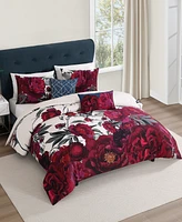 Bebejan Burgundy Branches Bedding 100% Cotton Sateen 5 Piece King Size Reversible Comforter Set