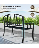 Gymax 51'' Metal Garden Bench Patio Slatted Bench for 2-3 People & Park-Style Loveseat