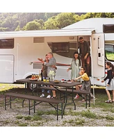 Gymax 3 Piece Folding Picnic Table Set w/ 6 ft Table & 2 Benches for Yard Camping