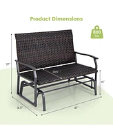 Gymax Outdoor Swing Glider Bench 2-Person Rattan Woven Glider Loveseat w/ Foam Seat