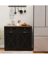 Slickblue Tilt Out Trash Can Cabinet with Outlets and Adjustable Shelf