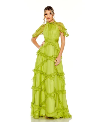 Mac Duggal Women's Chiffon Flutter Sleeve Gown