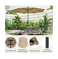 10 Feet Patio Umbrella with 112 Solar Lights and Crank Handle