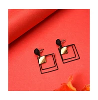 Sohi Women's Black Metallic Geometric Drop Earrings