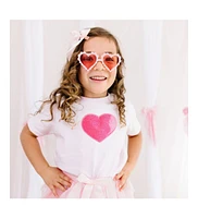 Sweet Wink Toddler Girls Heart Sequin Patch Short Sleeve T-Shirt