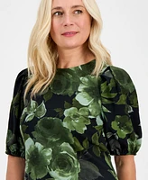 Connected Women's Woven Puff-Sleeve Round-Neck Midi Dress