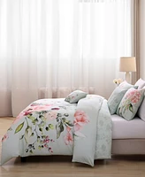 Bebejan Rose on Misty Green Bedding 200 Thread Count 100% Cotton Sateen 5 Piece Reversible King Comforter Set