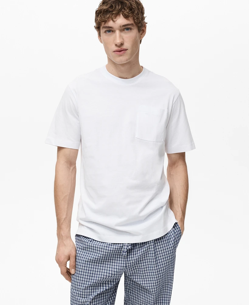 Mango Men's Cotton Check Pajama T-Shirt and Pant Set