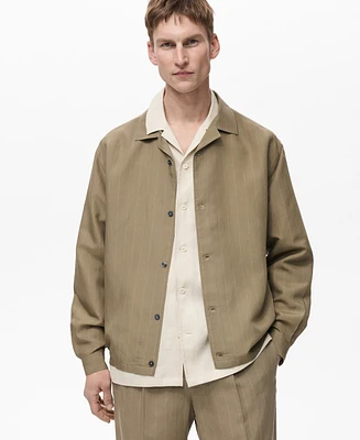Mango Men's Pinstripe Linen Overshirt