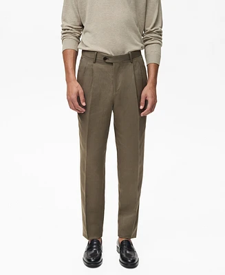 Mango Men's Slim-Fit Pleated Linen Pants