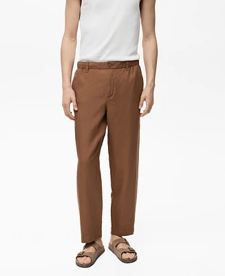 Mango Men's Linen-Blend Elastic Waist Pants