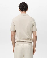 Mango Men's Openwork Cotton Knitted Polo Shirt