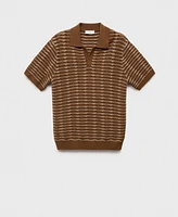 Mango Men's Striped Openwork Knitted Polo Shirt