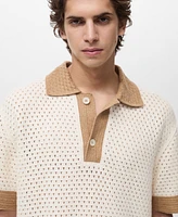 Mango Men's Contrasting Details Openwork Knitted Polo Shirt