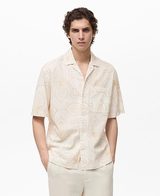 Mango Men's Embroidered Bowling Collar Shirt