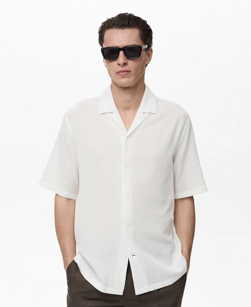 Mango Men's Bowling Collar Seersucker Shirt