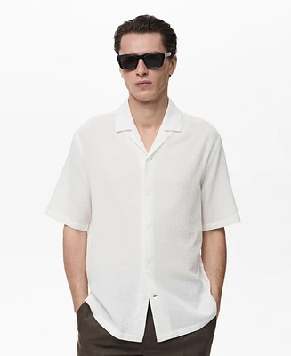 Mango Men's Bowling Collar Seersucker Shirt