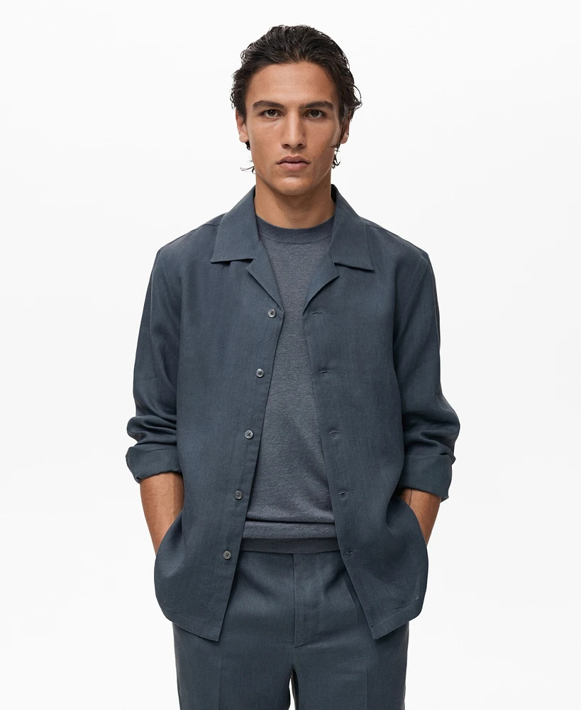 Mango Men's Linen Bowling-Collar Shirt