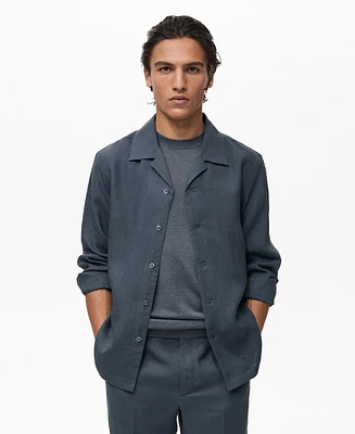 Mango Men's Linen Bowling-Collar Shirt