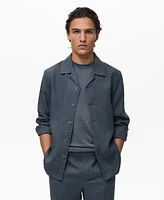 Mango Men's Linen Bowling-Collar Shirt