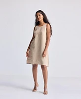 Reistor Women's Hemp Short Dress with Back Embroidered Lace Detail