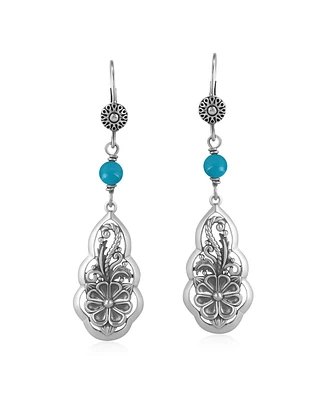 American West Jewelry Sterling Silver Kingman Turquoise Flower Gemstone Bead Lever Back Earrings